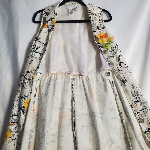 Coldwater Creek Dress P10 Travel Sketch Print Sleeveless Button Front - Picture 6 of 11